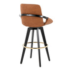Cosmo 30" Fixed-Height Barstool - Set of 2 - Black Wood, Camel PU, Gold Metal