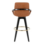 Cosmo 30" Fixed-Height Barstool - Set of 2 - Black Wood, Camel PU, Gold Metal