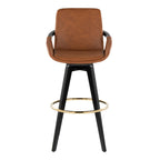 Cosmo 30" Fixed-Height Barstool - Set of 2 - Black Wood, Camel PU, Gold Metal