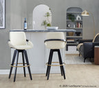 Cosmo 30" Fixed-Height Barstool - Set of 2 - Black Wood, Cream PU, Gold Metal