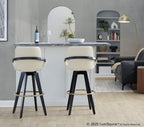 Cosmo 30" Fixed-Height Barstool - Set of 2 - Black Wood, Cream PU, Gold Metal