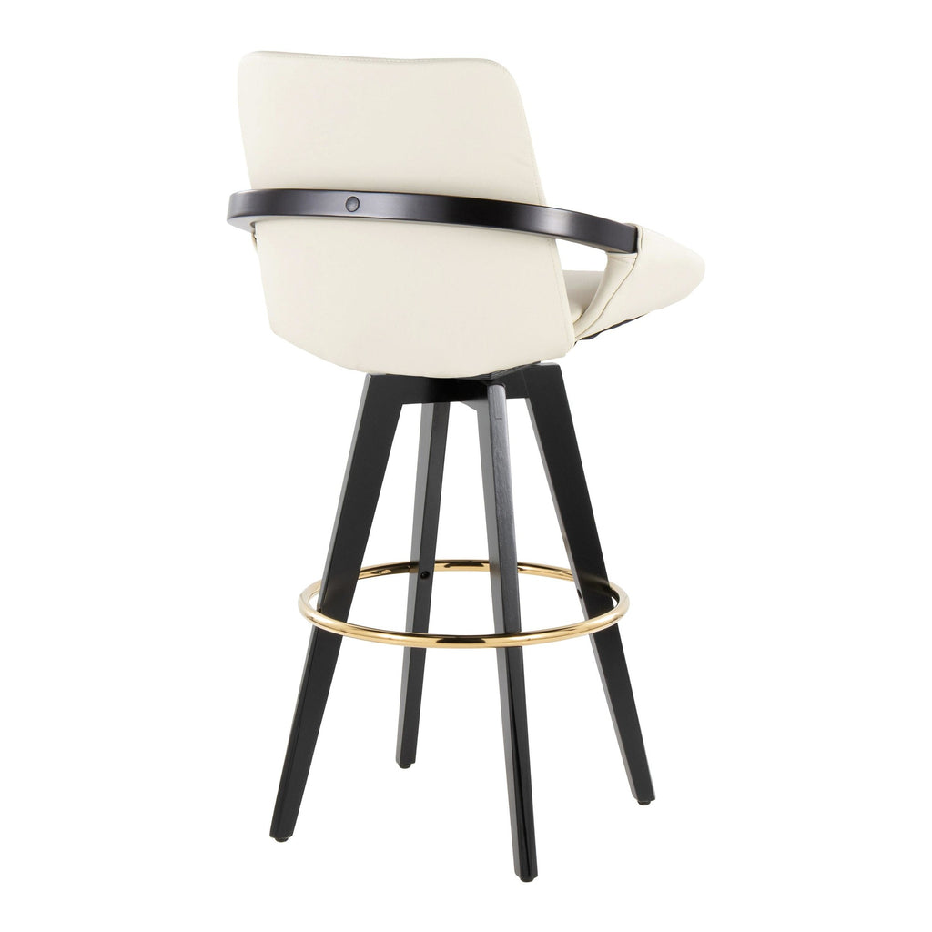 Cosmo 30" Fixed-Height Barstool - Set of 2 - Black Wood, Cream PU, Gold Metal