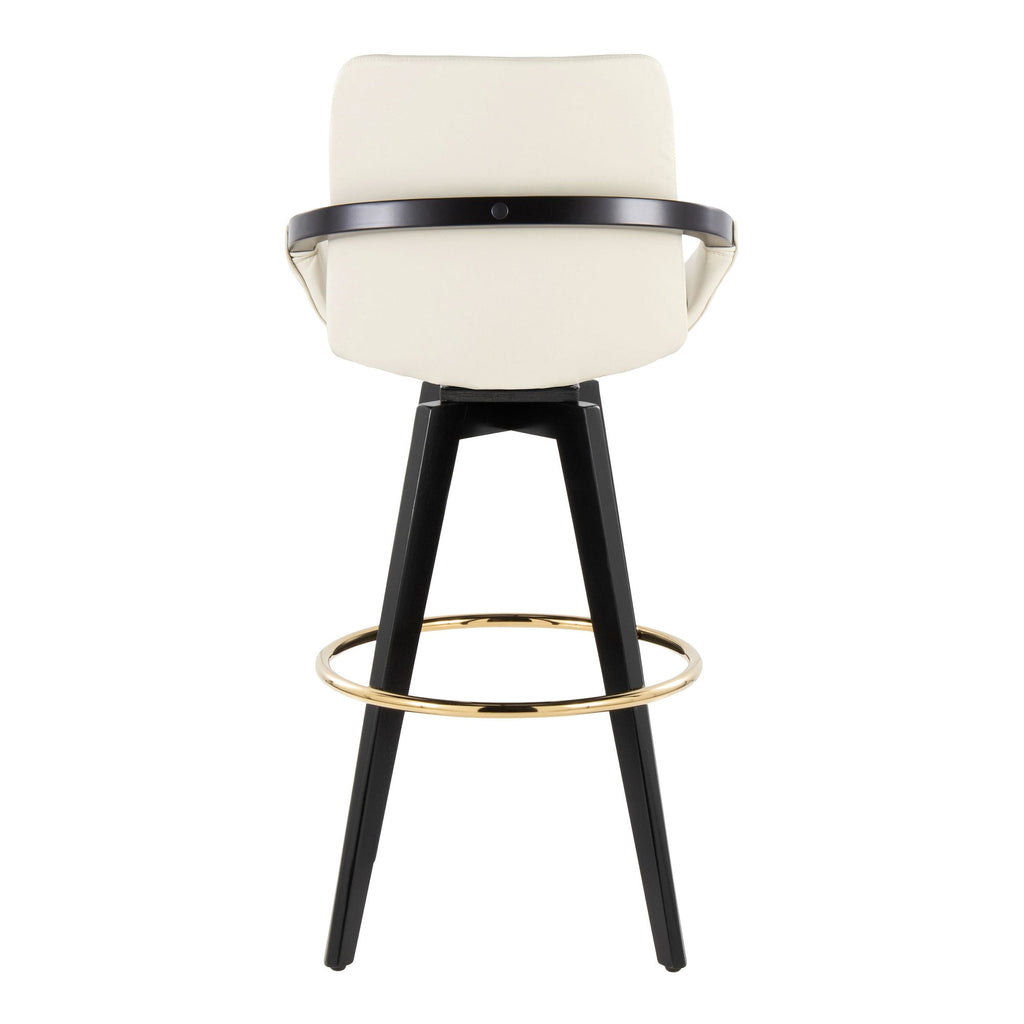 Cosmo 30" Fixed-Height Barstool - Set of 2 - Black Wood, Cream PU, Gold Metal