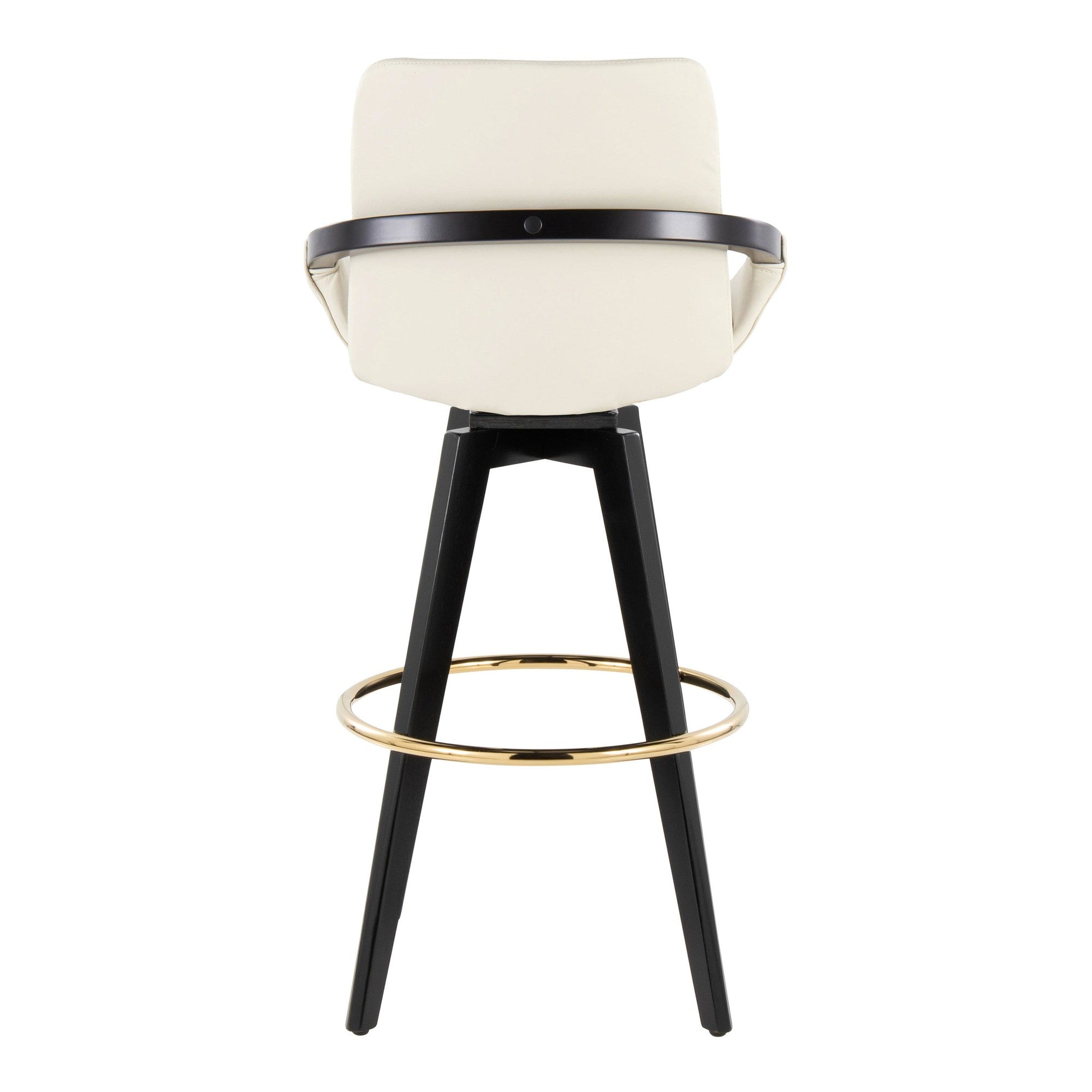 Cosmo 30" Fixed-Height Barstool - Set of 2 - Black Wood, Cream PU, Gold Metal