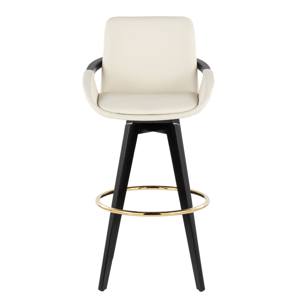 Cosmo 30" Fixed-Height Barstool - Set of 2 - Black Wood, Cream PU, Gold Metal
