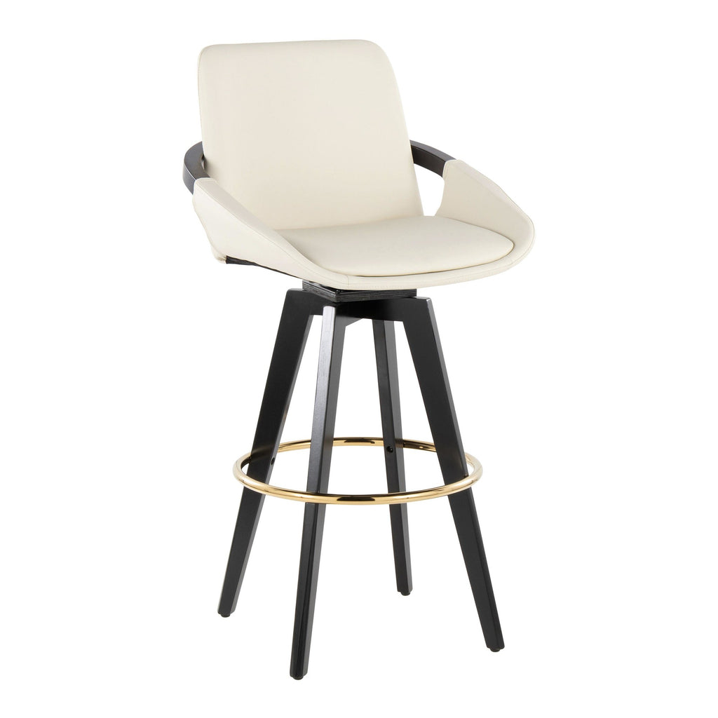 Cosmo 30" Fixed-Height Barstool - Set of 2 - Black Wood, Cream PU, Gold Metal