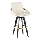 Cosmo 30" Fixed-Height Barstool - Set of 2 - Black Wood, Cream PU, Gold Metal