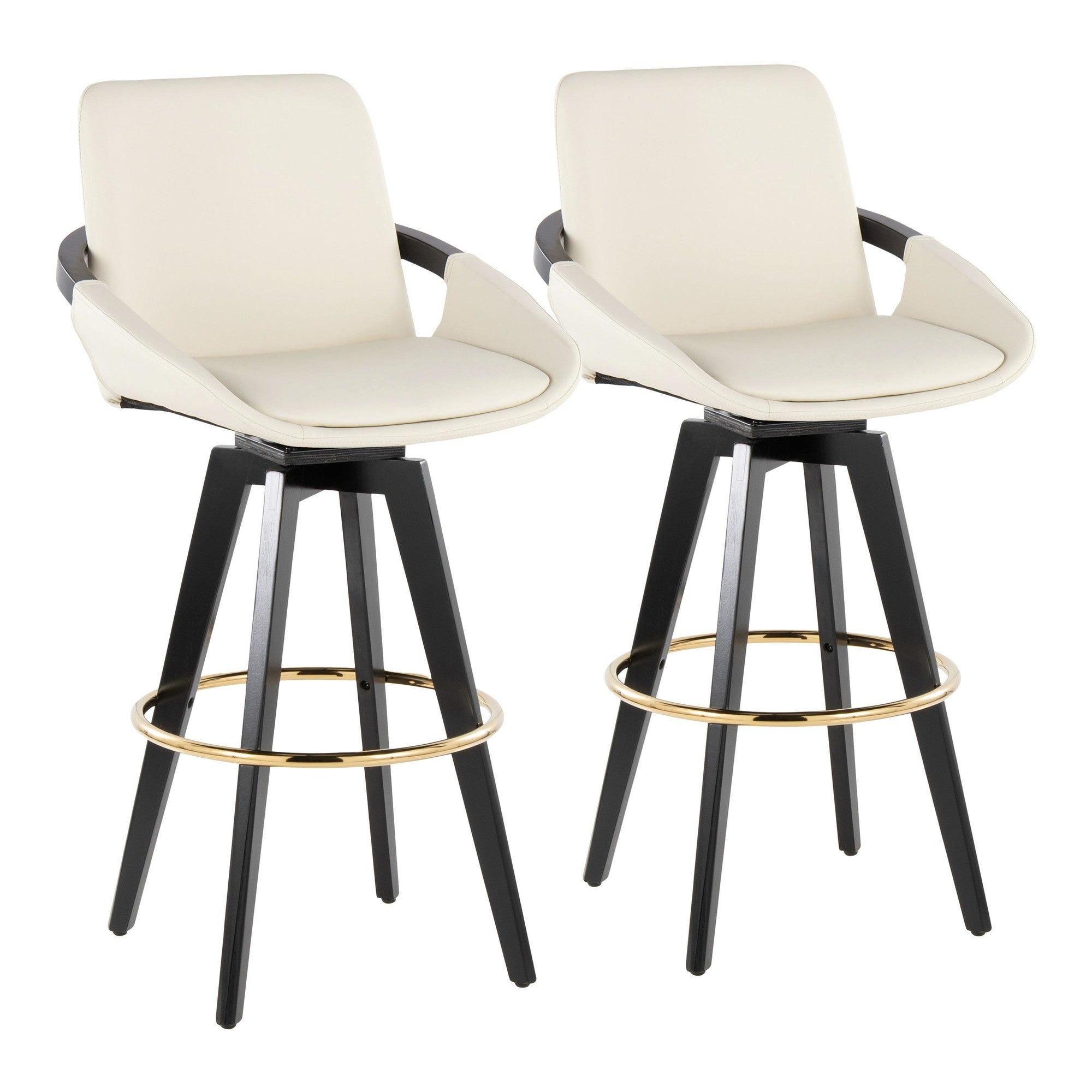 Cosmo 30" Fixed-Height Barstool - Set of 2 - Black Wood, Cream PU, Gold Metal