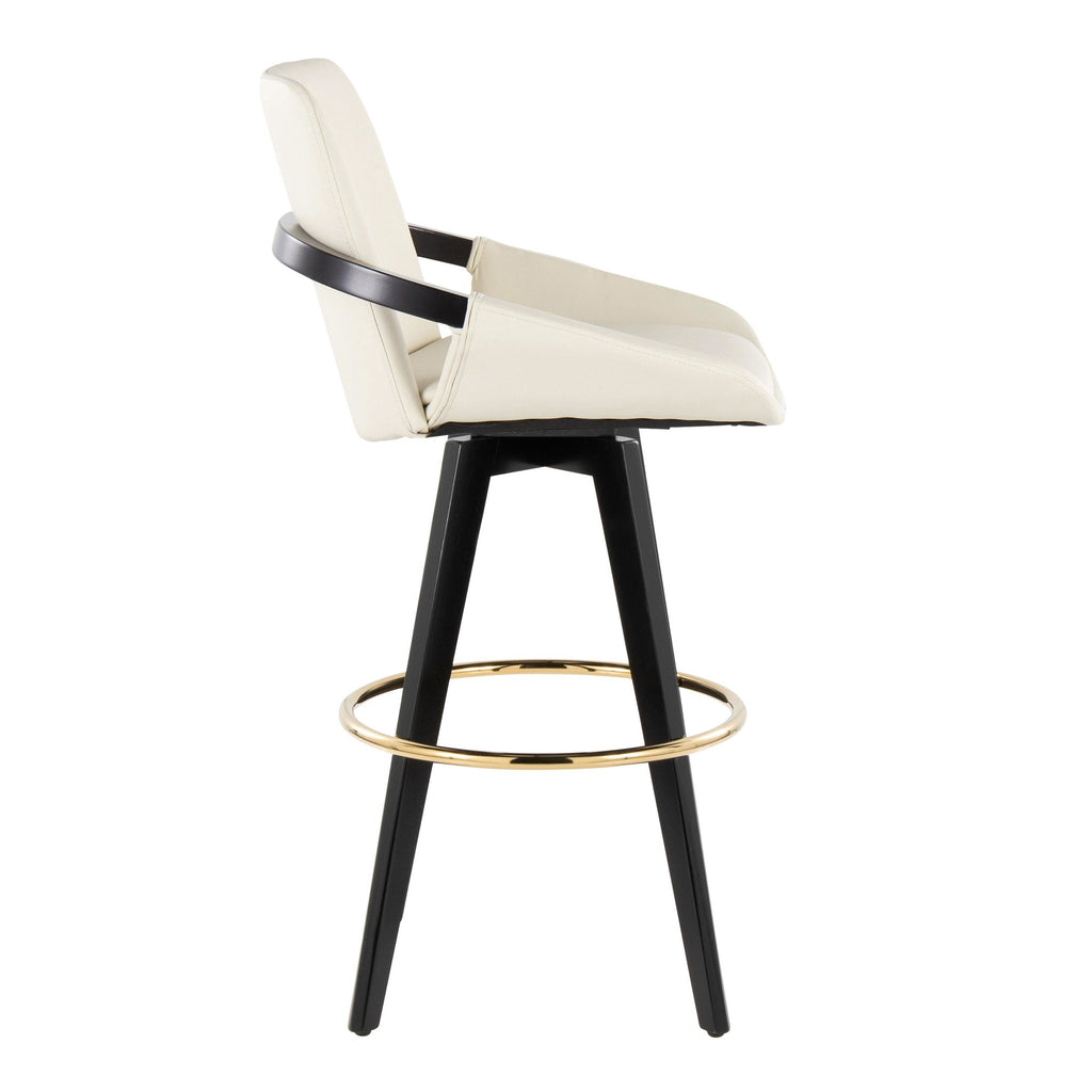 Cosmo 30" Fixed-Height Barstool - Set of 2 - Black Wood, Cream PU, Gold Metal
