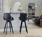 Cosmo 30" Fixed-Height Barstool - Set of 2 - Black Wood, Black PU, Black Metal