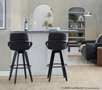 Cosmo 30" Fixed-Height Barstool - Set of 2 - Black Wood, Black PU, Black Metal