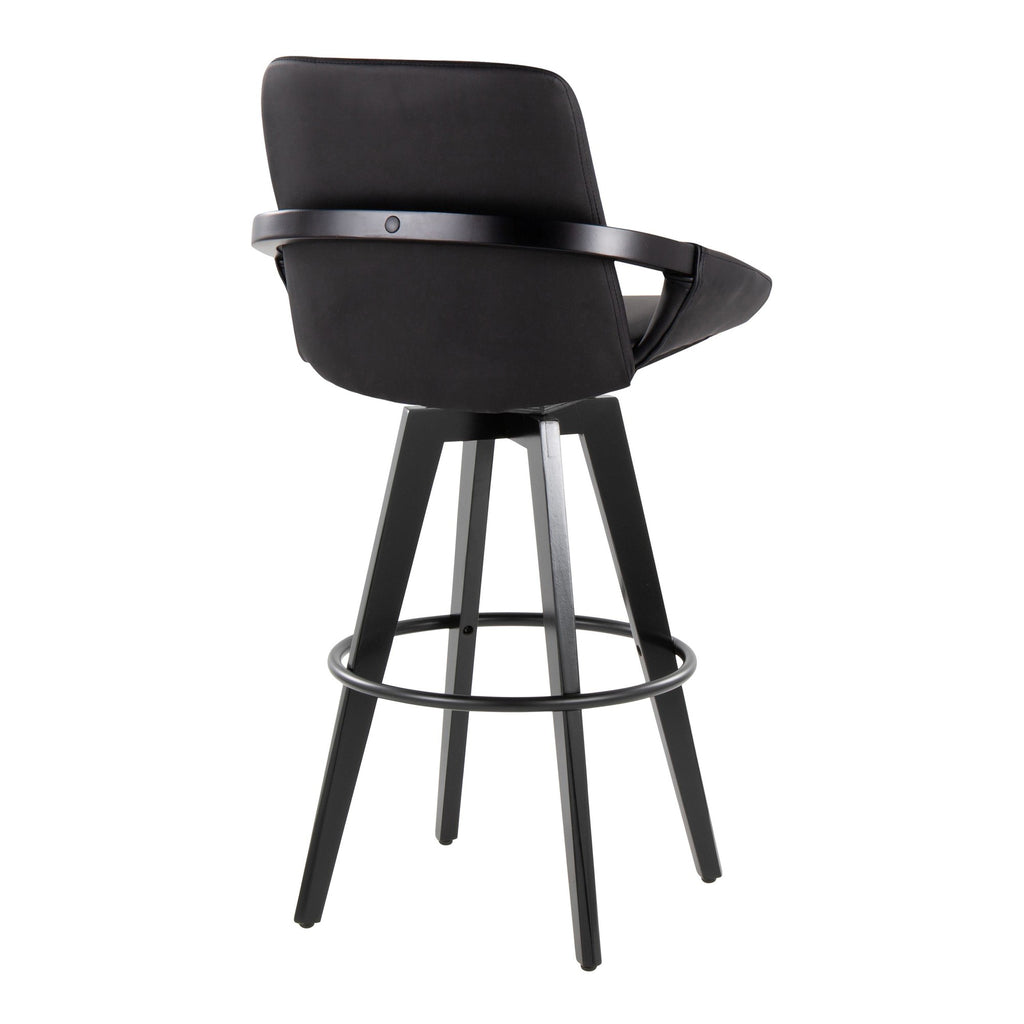 Cosmo 30" Fixed-Height Barstool - Set of 2 - Black Wood, Black PU, Black Metal