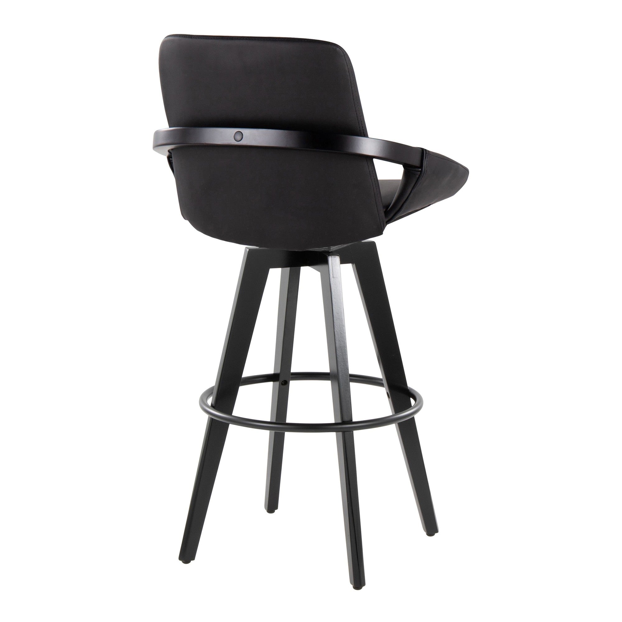 Cosmo 30" Fixed-Height Barstool - Set of 2 - Black Wood, Black PU, Black Metal