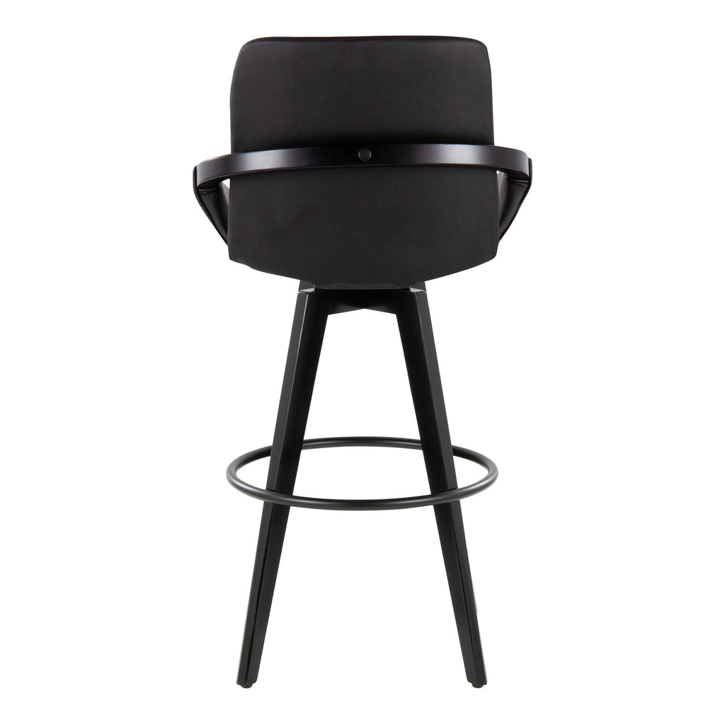 Cosmo 30" Fixed-Height Barstool - Set of 2 - Black Wood, Black PU, Black Metal
