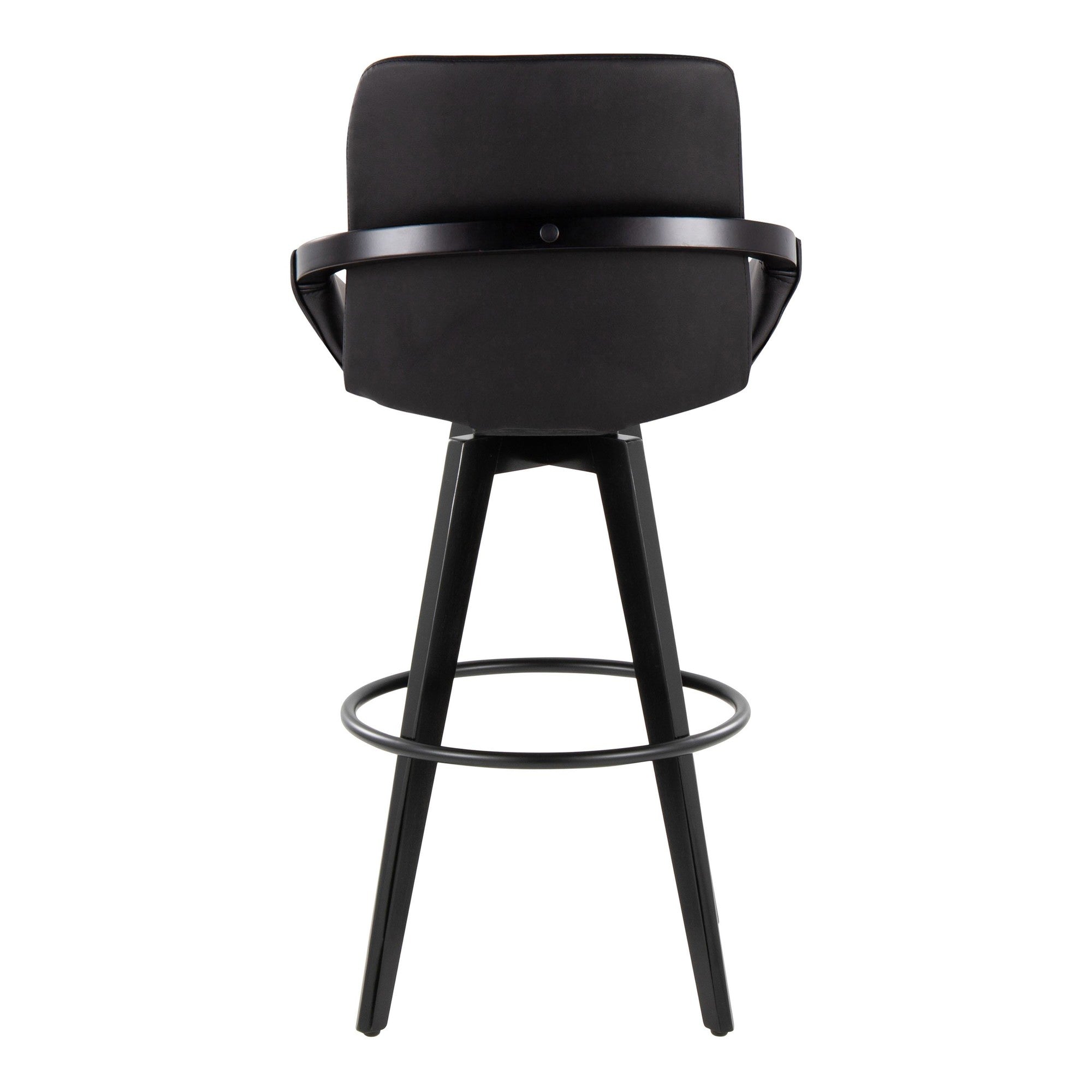 Cosmo 30" Fixed-Height Barstool - Set of 2 - Black Wood, Black PU, Black Metal