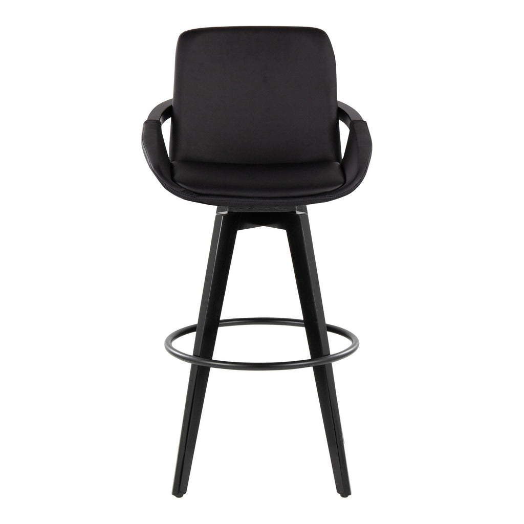 Cosmo 30" Fixed-Height Barstool - Set of 2 - Black Wood, Black PU, Black Metal