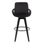 Cosmo 30" Fixed-Height Barstool - Set of 2 - Black Wood, Black PU, Black Metal