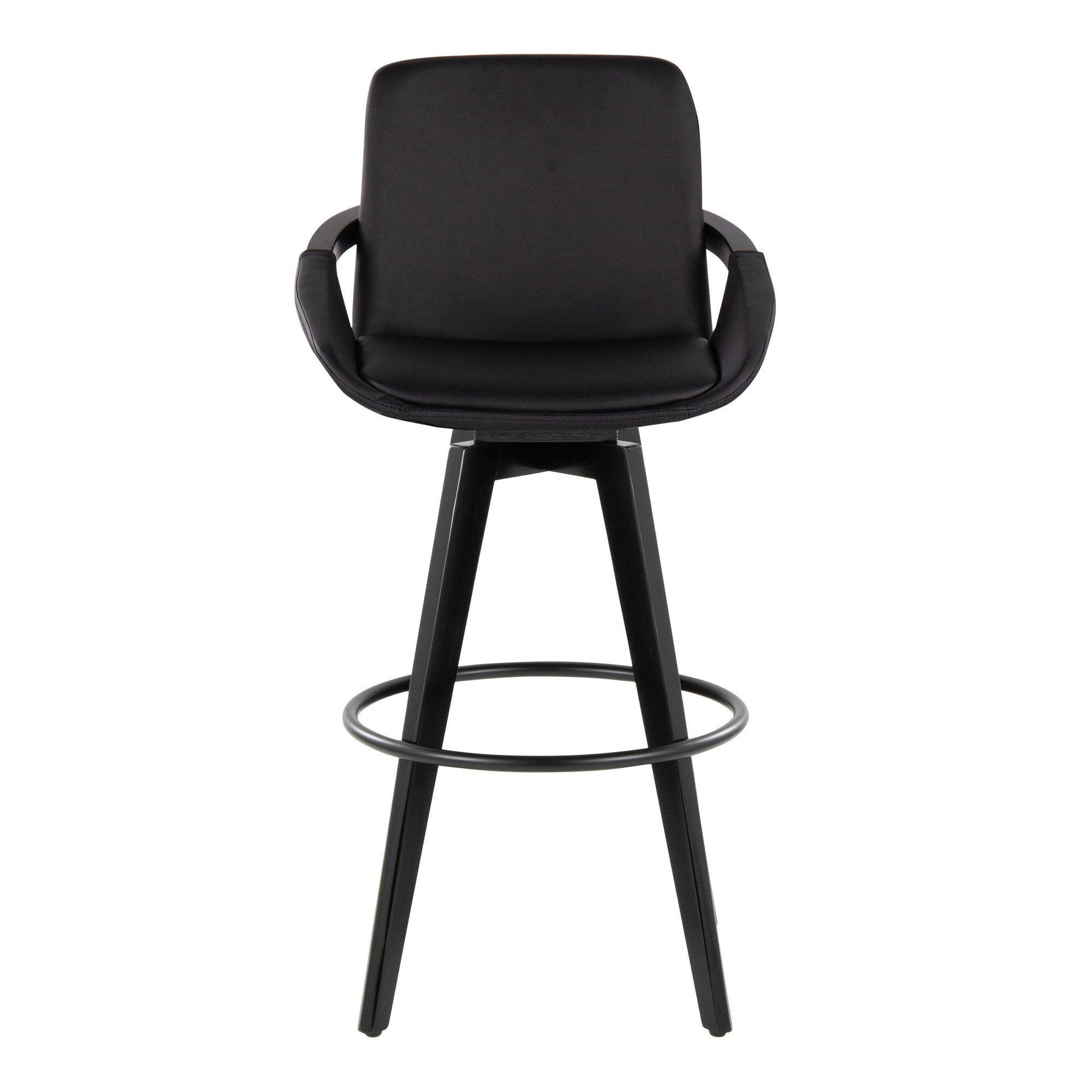 Cosmo 30" Fixed-Height Barstool - Set of 2 - Black Wood, Black PU, Black Metal