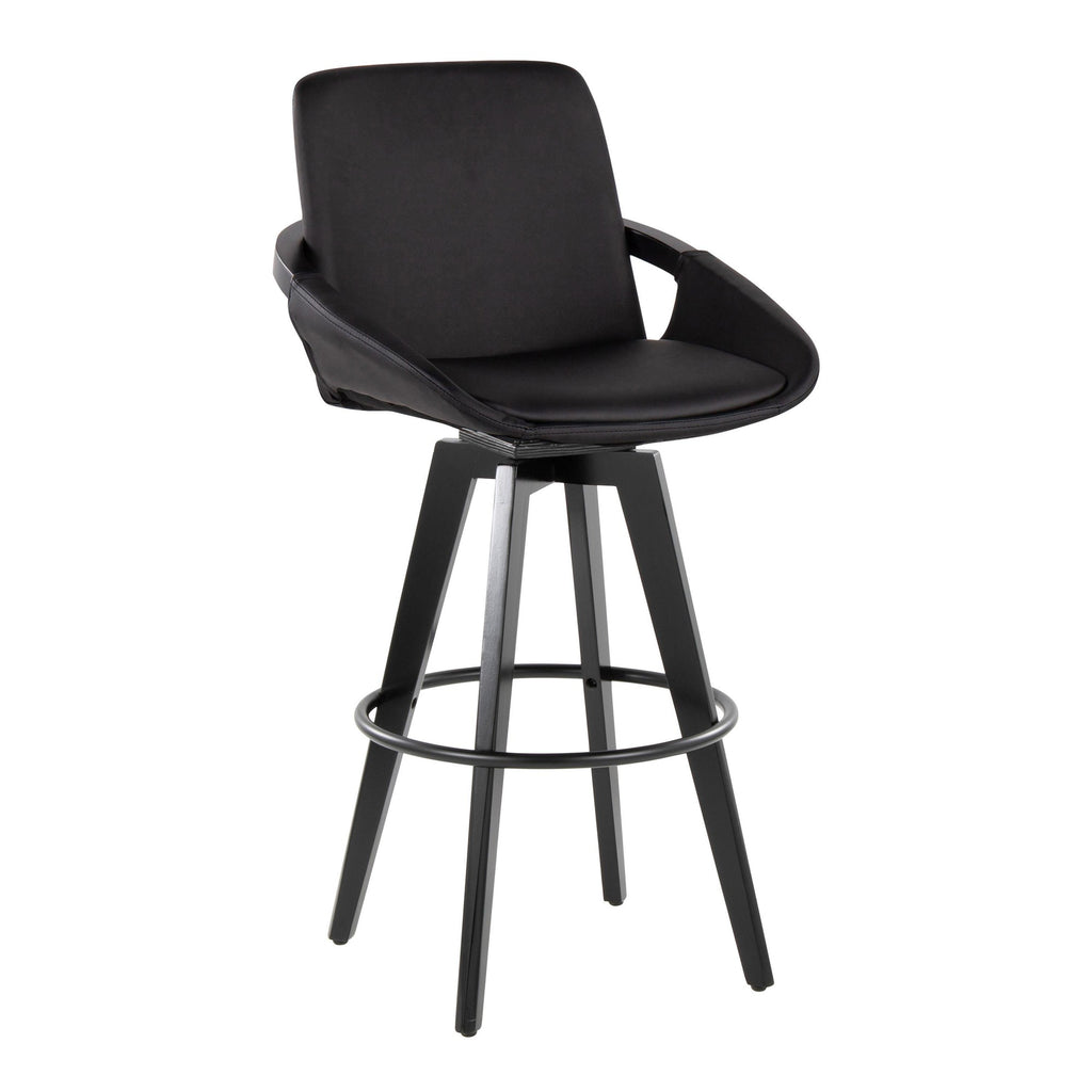 Cosmo 30" Fixed-Height Barstool - Set of 2 - Black Wood, Black PU, Black Metal