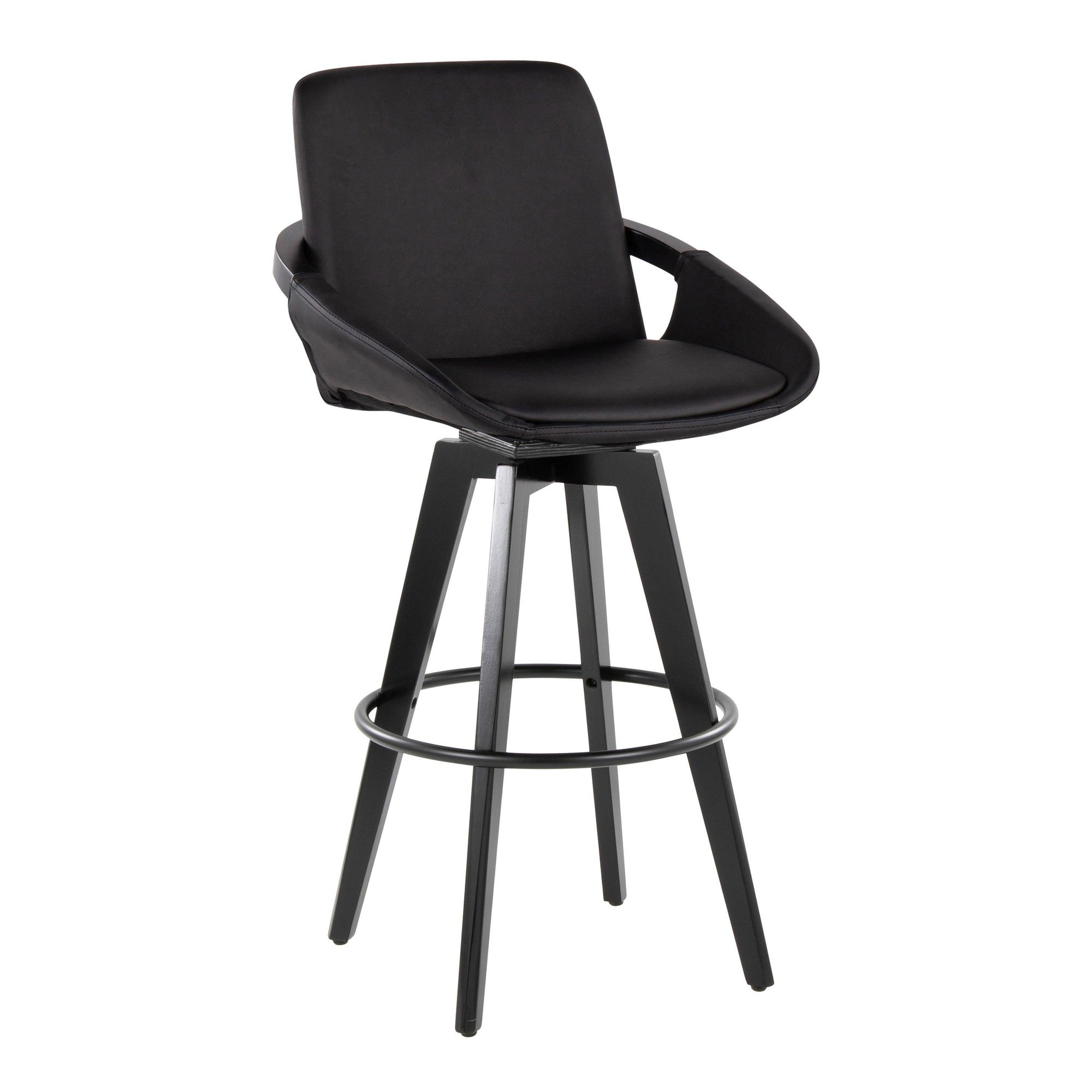 Cosmo 30" Fixed-Height Barstool - Set of 2 - Black Wood, Black PU, Black Metal