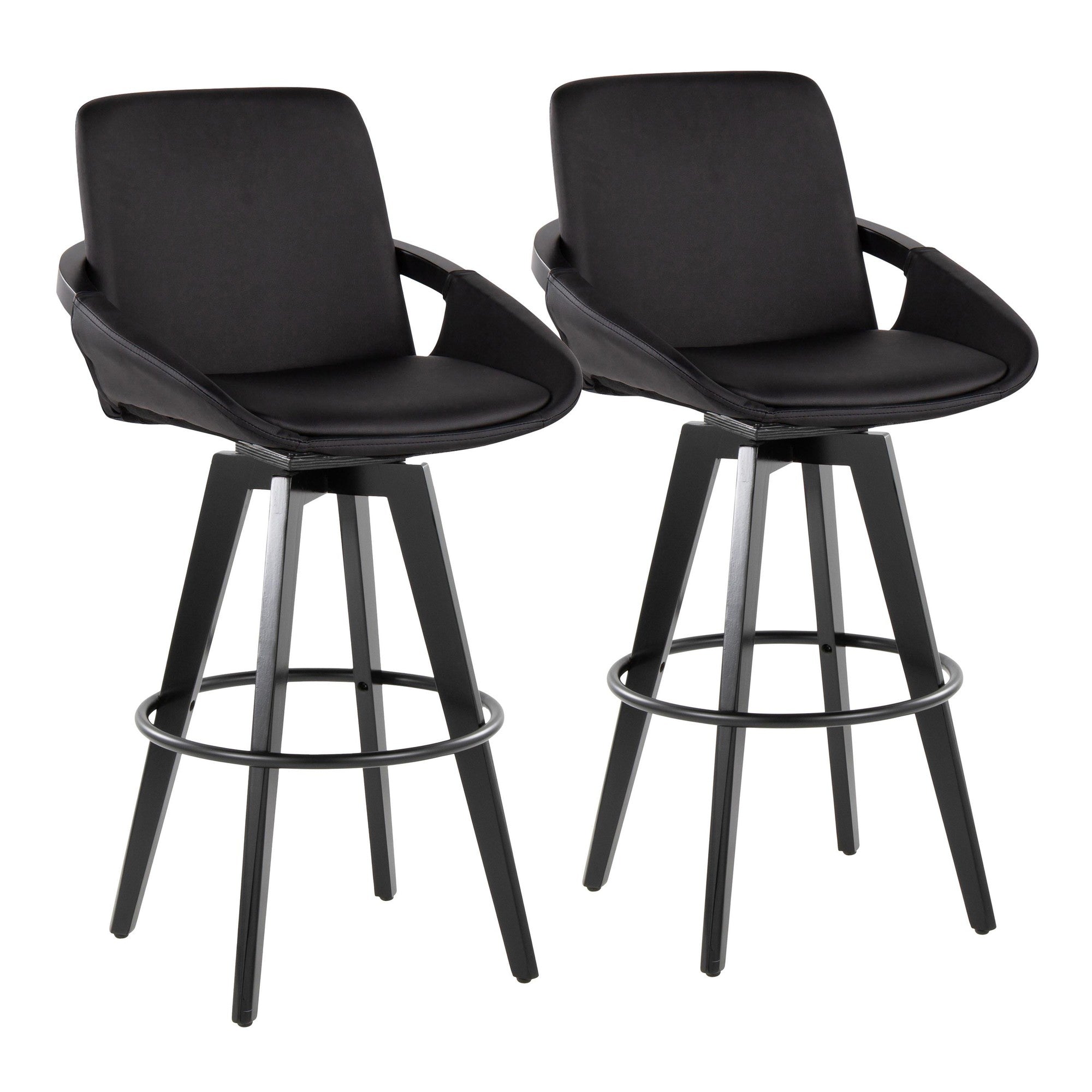 Cosmo 30" Fixed-Height Barstool - Set of 2 - Black Wood, Black PU, Black Metal