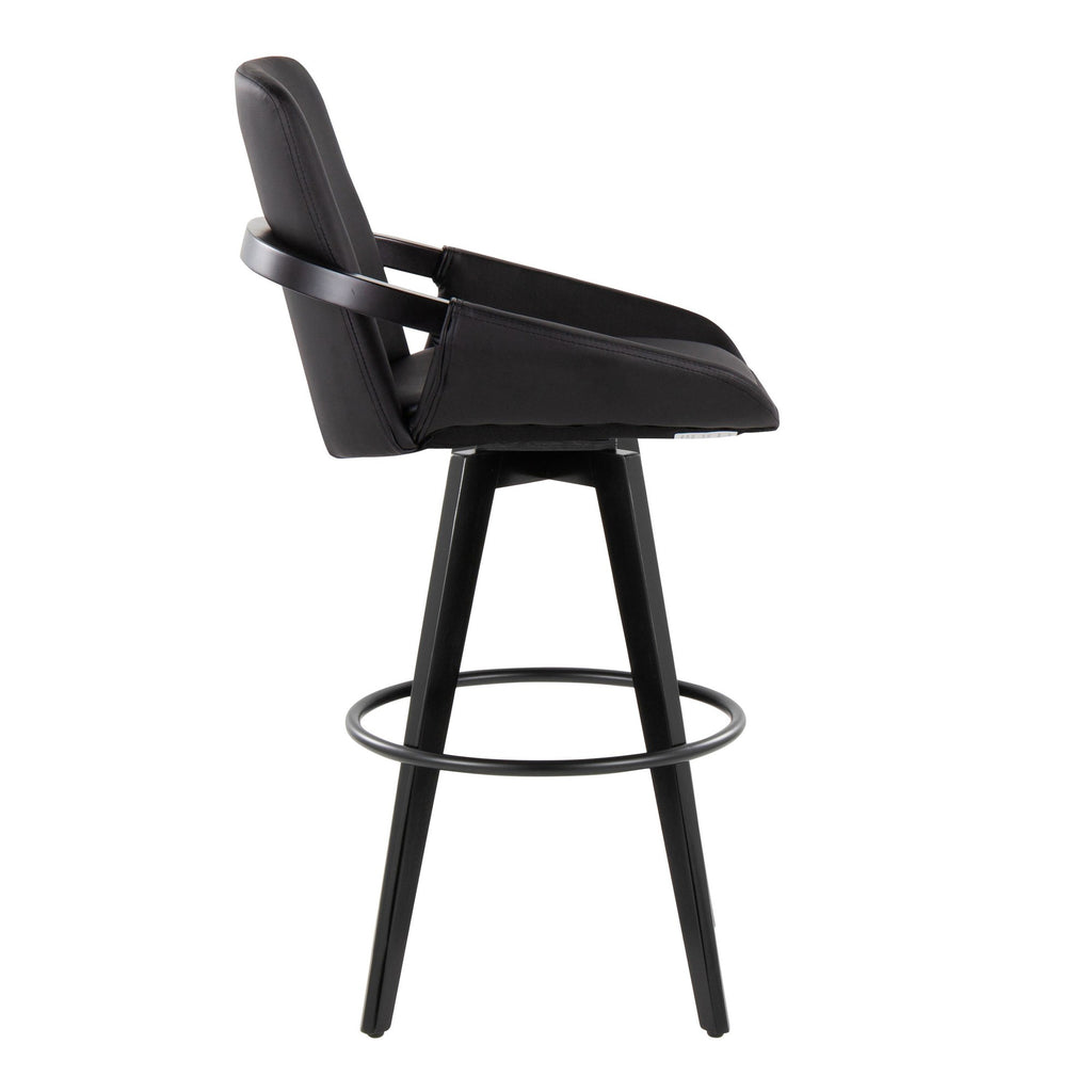 Cosmo 30" Fixed-Height Barstool - Set of 2 - Black Wood, Black PU, Black Metal