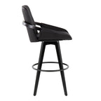 Cosmo 30" Fixed-Height Barstool - Set of 2 - Black Wood, Black PU, Black Metal