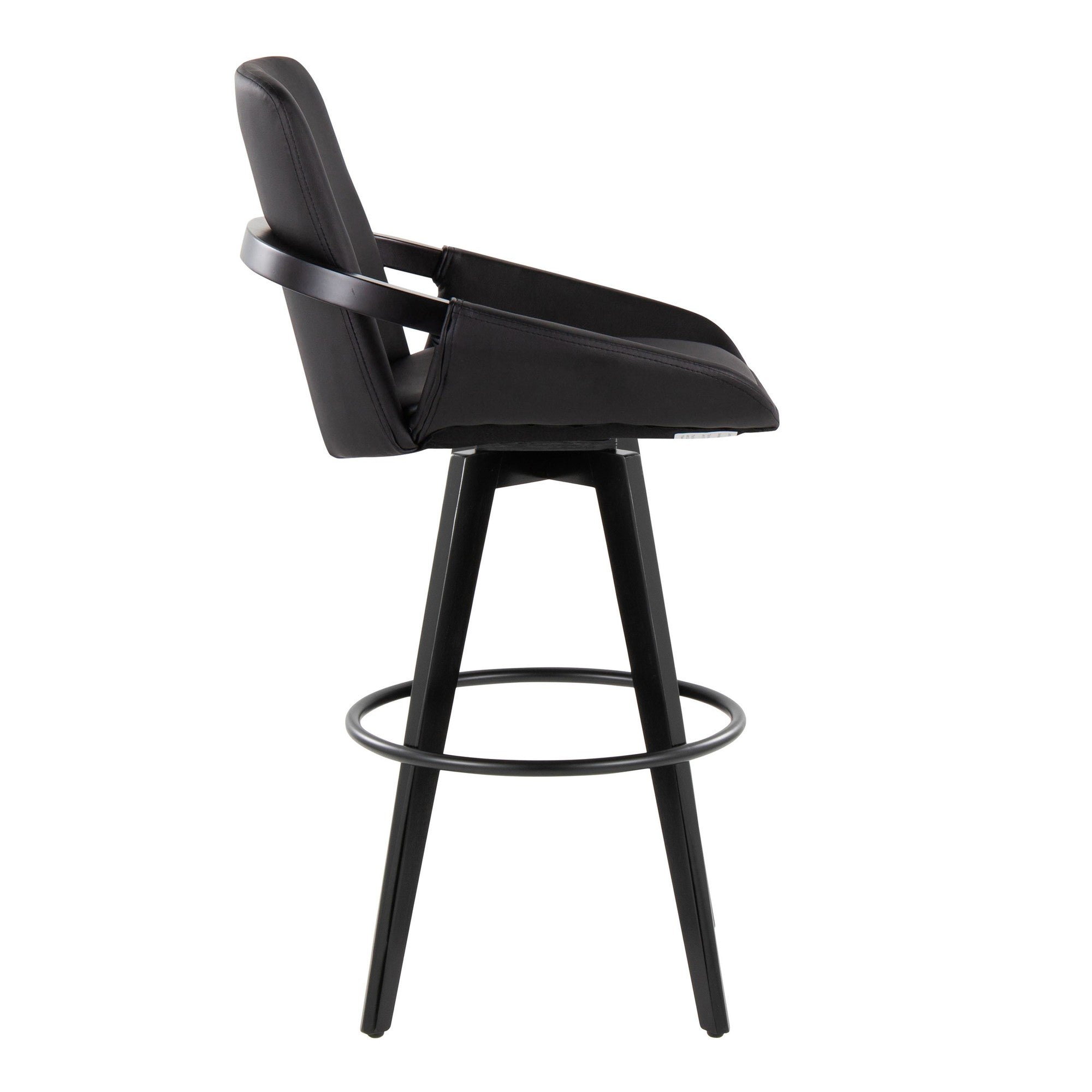 Cosmo 30" Fixed-Height Barstool - Set of 2 - Black Wood, Black PU, Black Metal