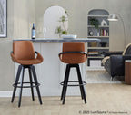 Cosmo 30" Fixed-Height Barstool - Set of 2 - Black Wood, Camel PU, Black Metal