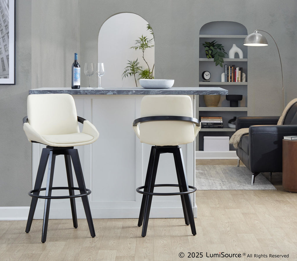 Cosmo 30" Fixed-Height Barstool - Set of 2 - Black Wood, Cream PU, Black Metal