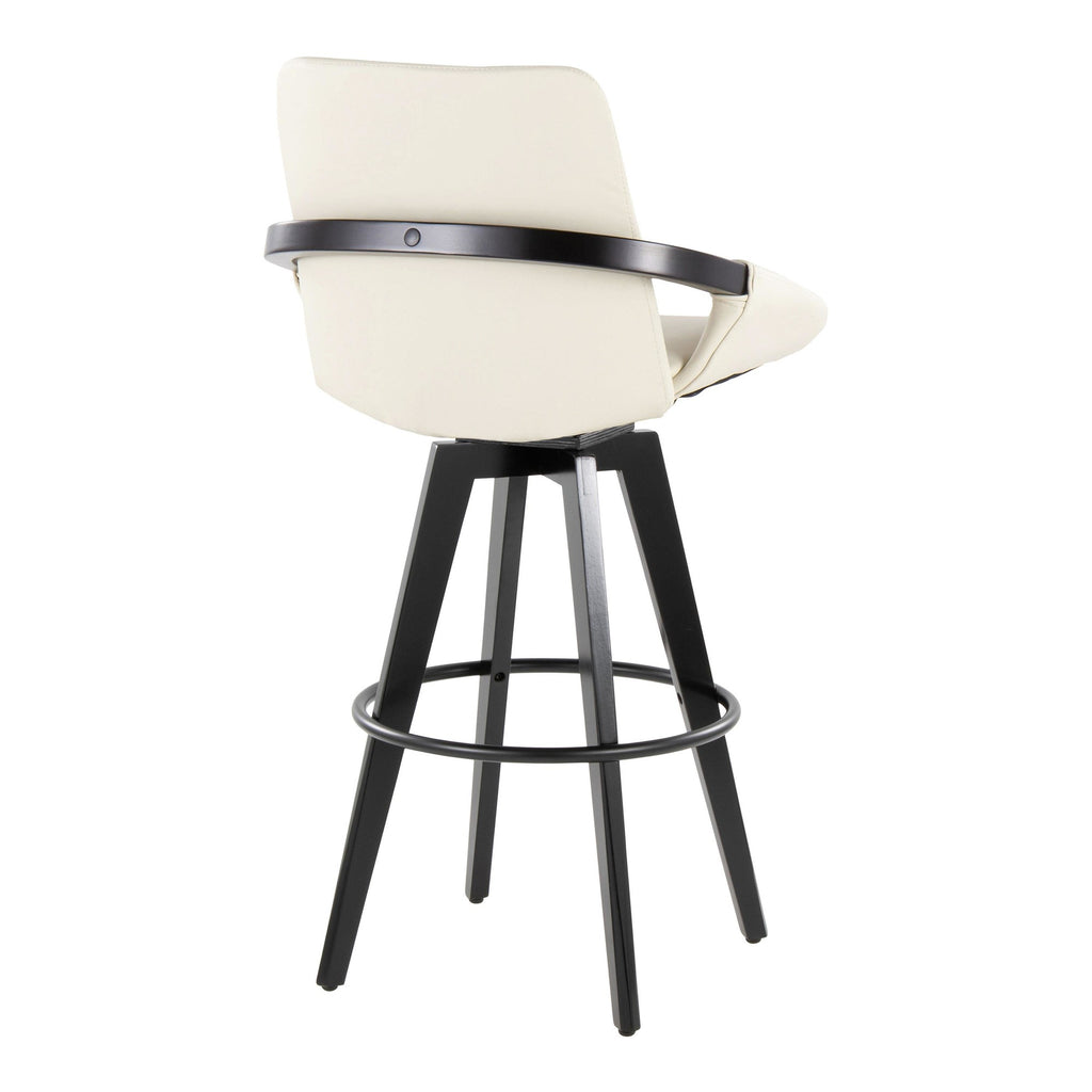 Cosmo 30" Fixed-Height Barstool - Set of 2 - Black Wood, Cream PU, Black Metal