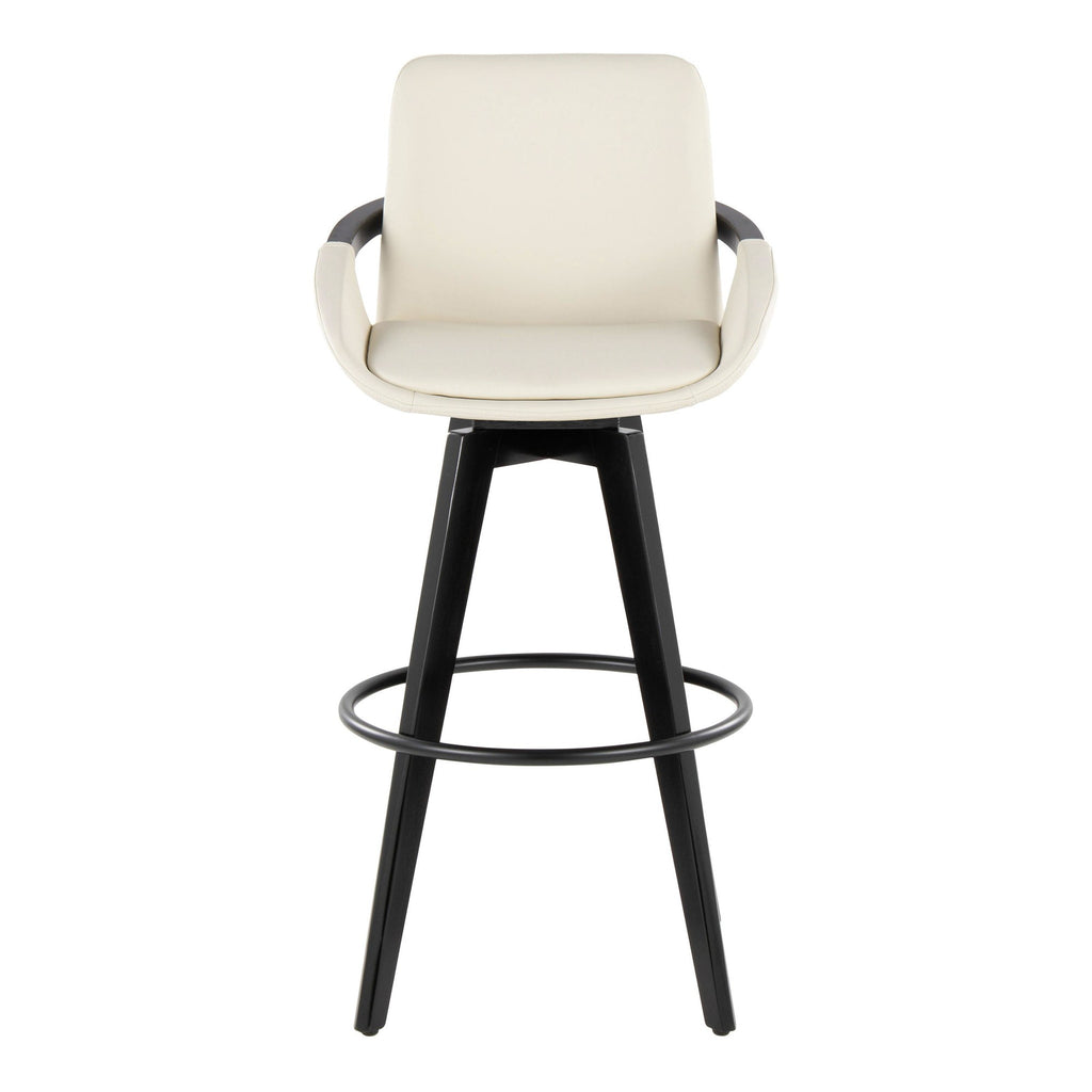 Cosmo 30" Fixed-Height Barstool - Set of 2 - Black Wood, Cream PU, Black Metal