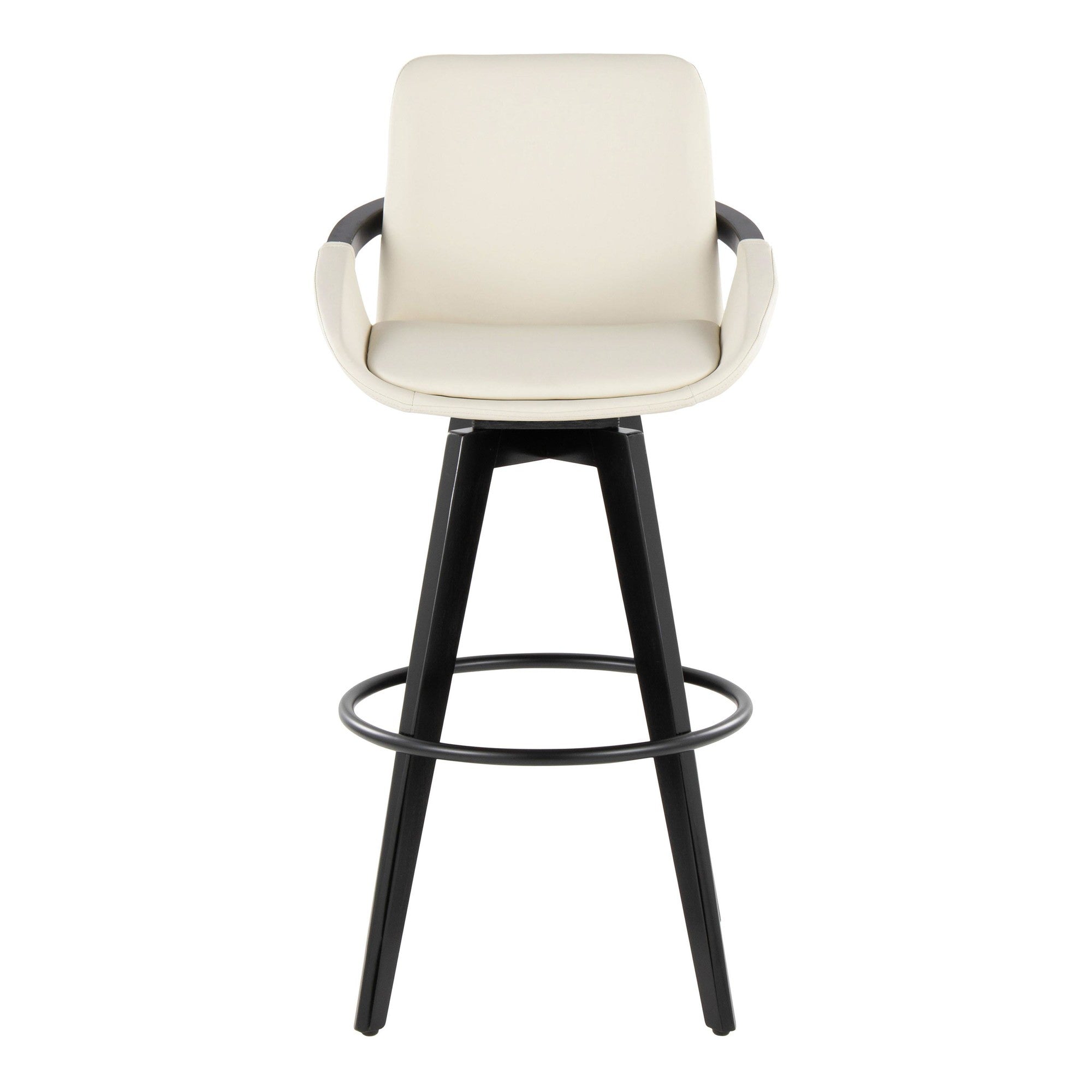 Cosmo 30" Fixed-Height Barstool - Set of 2 - Black Wood, Cream PU, Black Metal