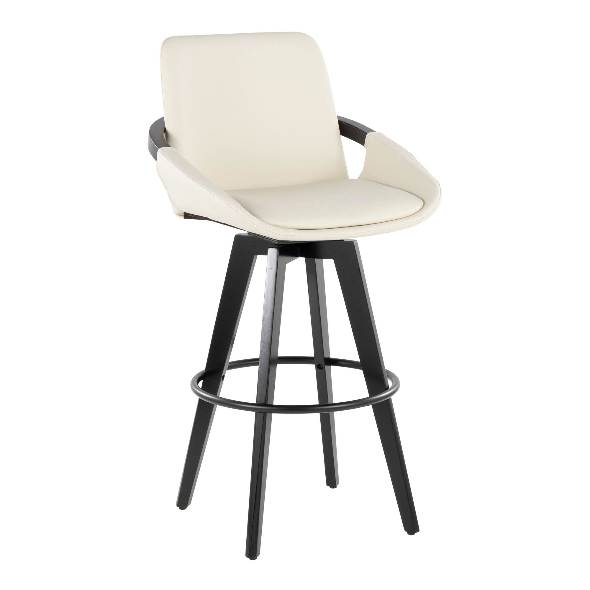Cosmo 30" Fixed-Height Barstool - Set of 2 - Black Wood, Cream PU, Black Metal