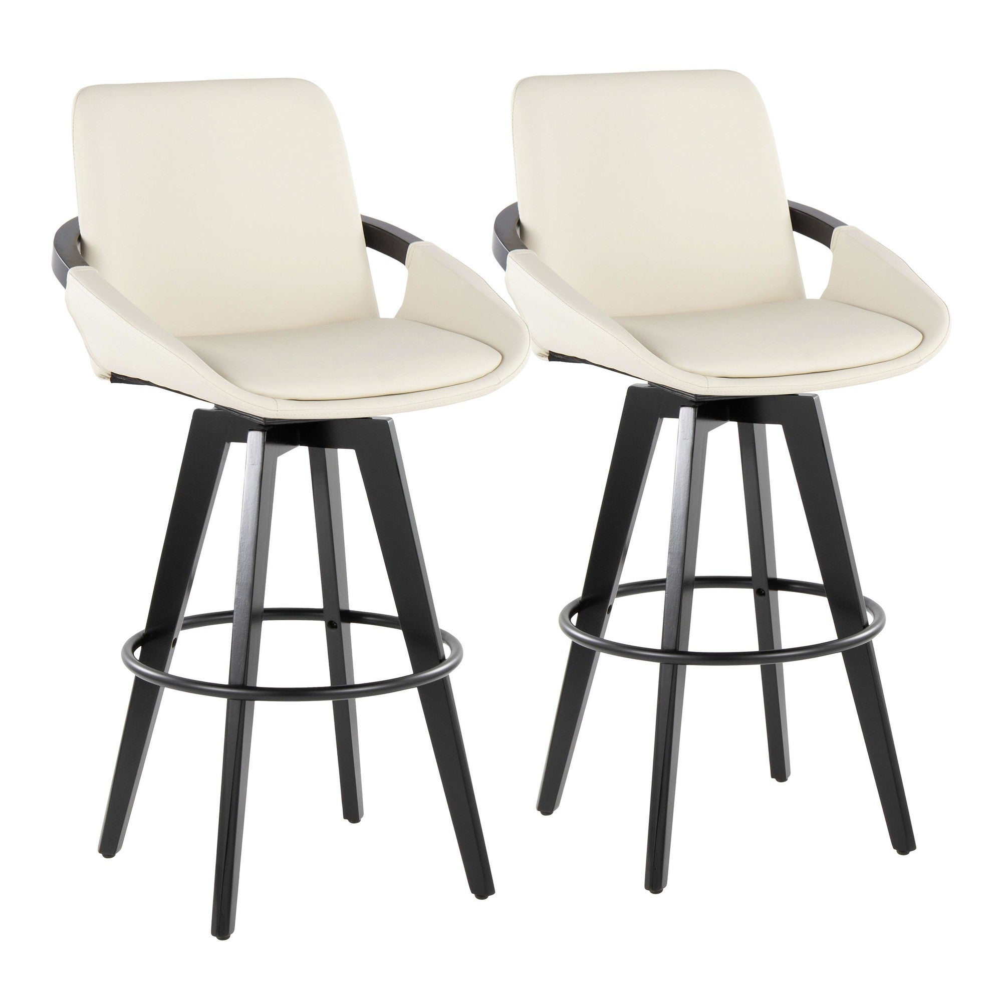 Cosmo 30" Fixed-Height Barstool - Set of 2 - Black Wood, Cream PU, Black Metal