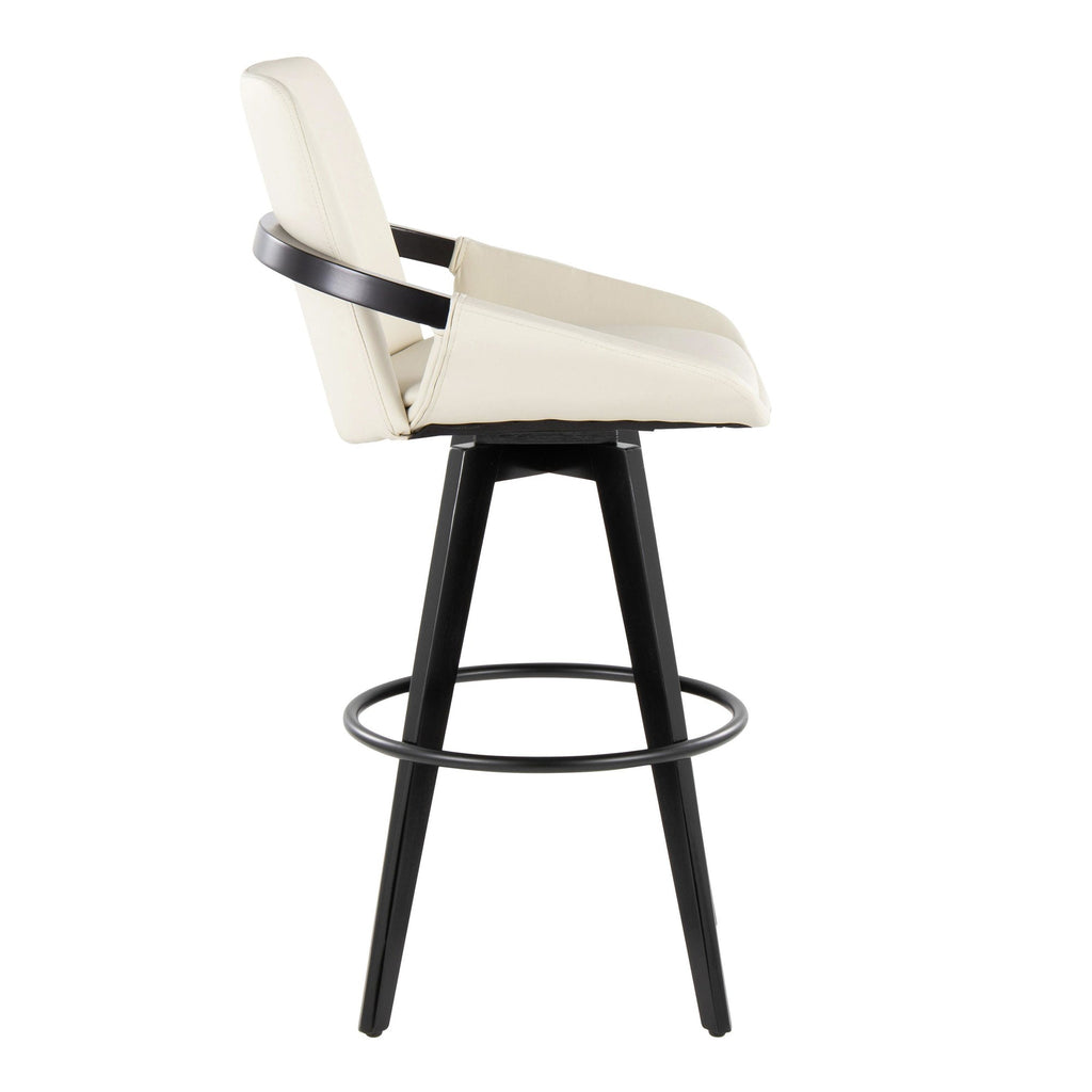 Cosmo 30" Fixed-Height Barstool - Set of 2 - Black Wood, Cream PU, Black Metal