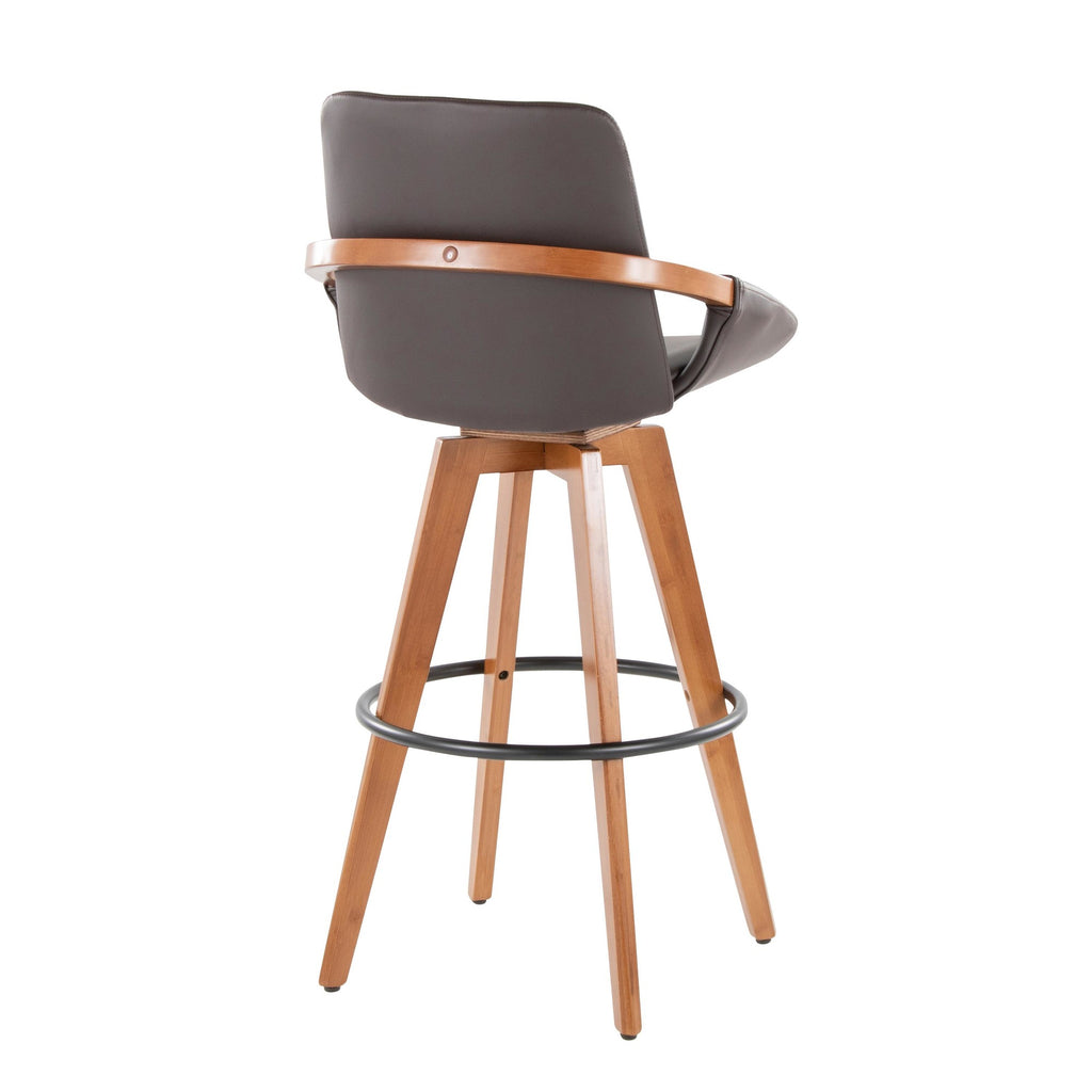 Cosmo 29" Fixed-Height Barstool - Walnut Bamboo, Brown PU, Black Metal