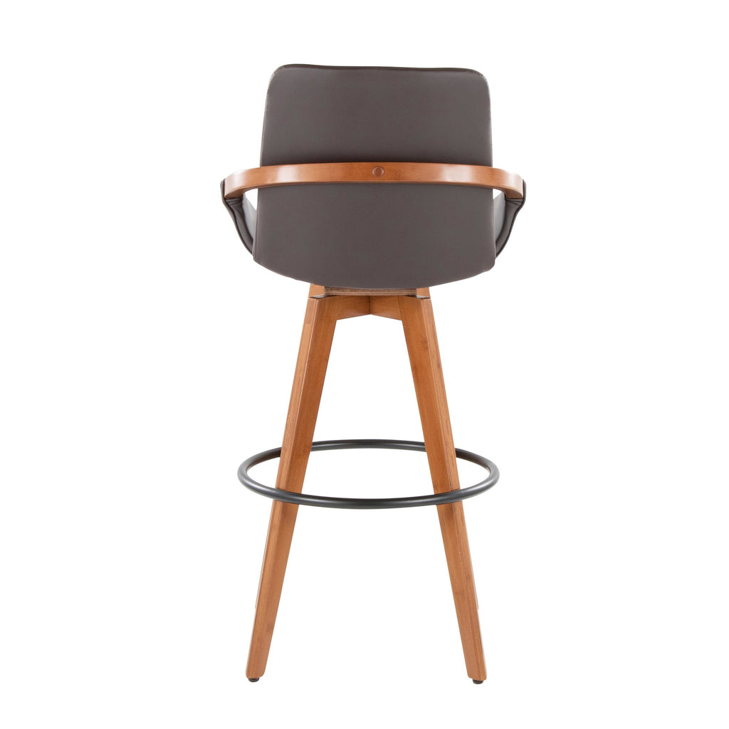 Cosmo 29" Fixed-Height Barstool - Walnut Bamboo, Brown PU, Black Metal