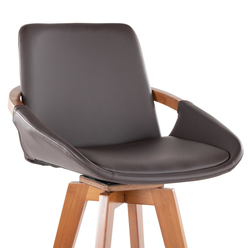 Cosmo 29" Fixed-Height Barstool - Walnut Bamboo, Brown PU, Black Metal