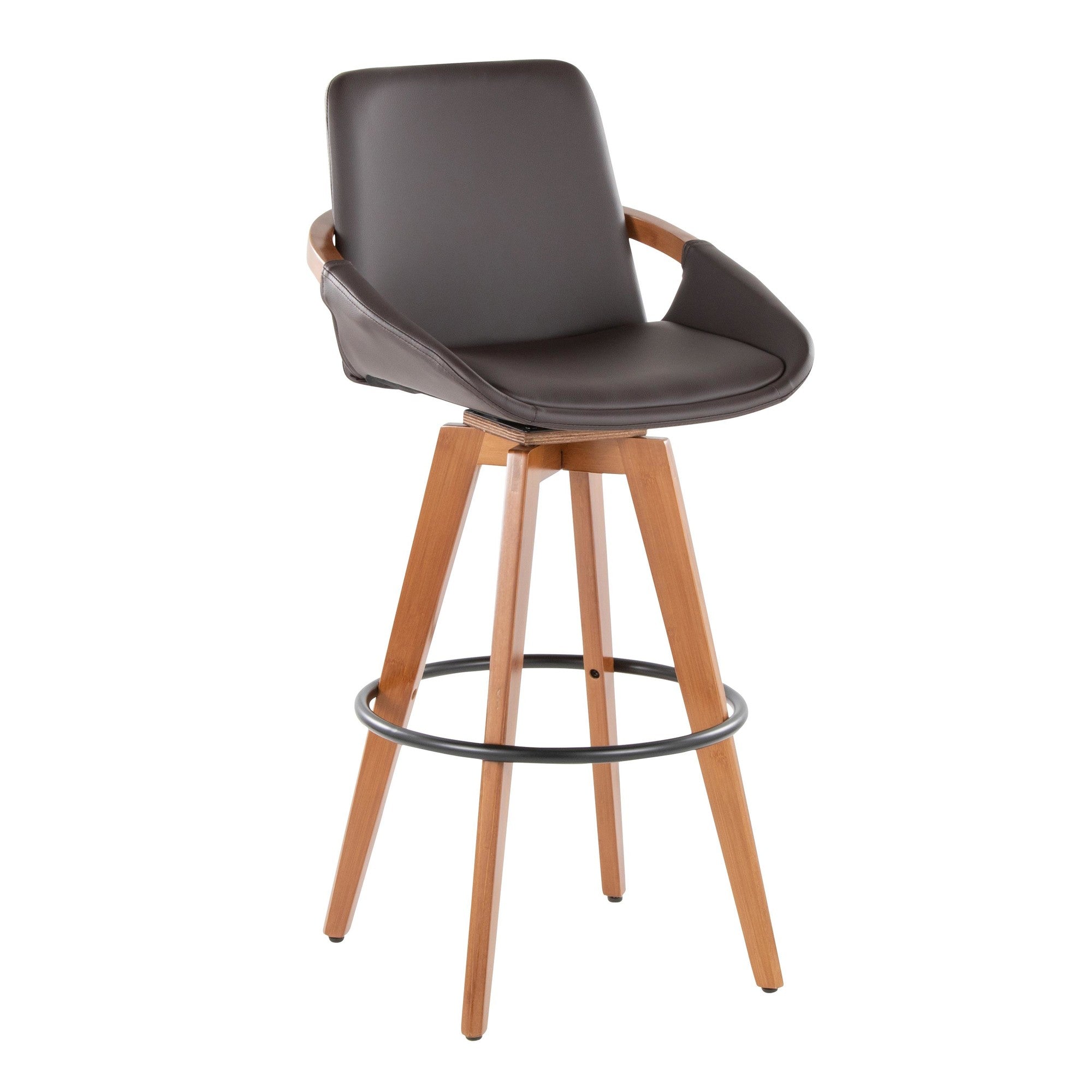 Cosmo 29" Fixed-Height Barstool - Walnut Bamboo, Brown PU, Black Metal