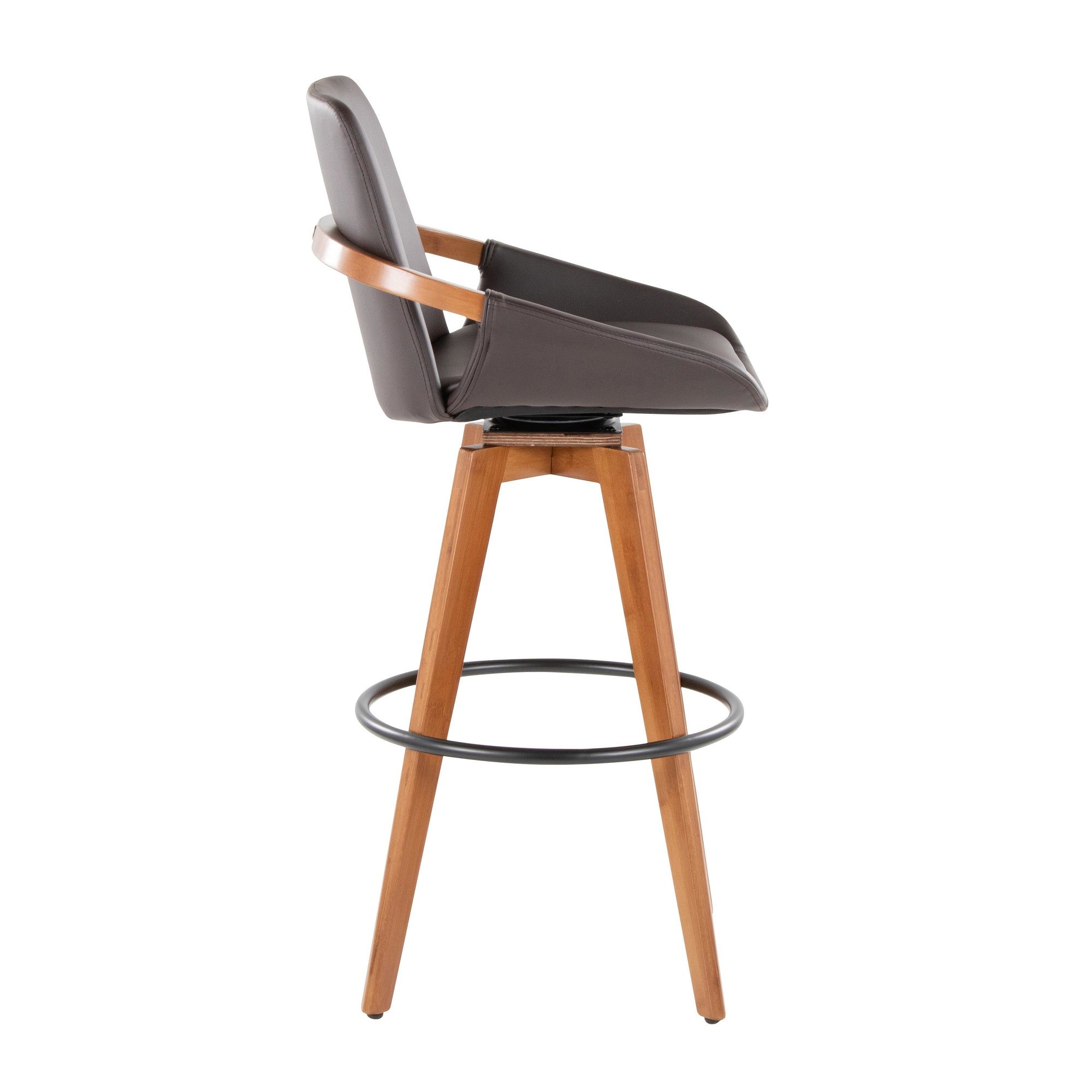 Cosmo 29" Fixed-Height Barstool - Walnut Bamboo, Brown PU, Black Metal