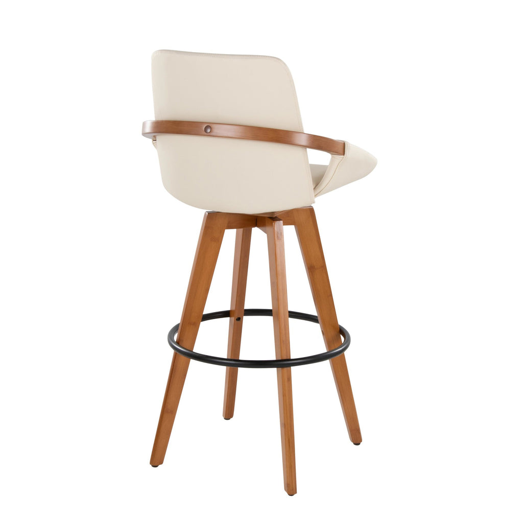 Cosmo 29" Fixed-Height Barstool - Walnut Bamboo, Cream PU, Black Metal