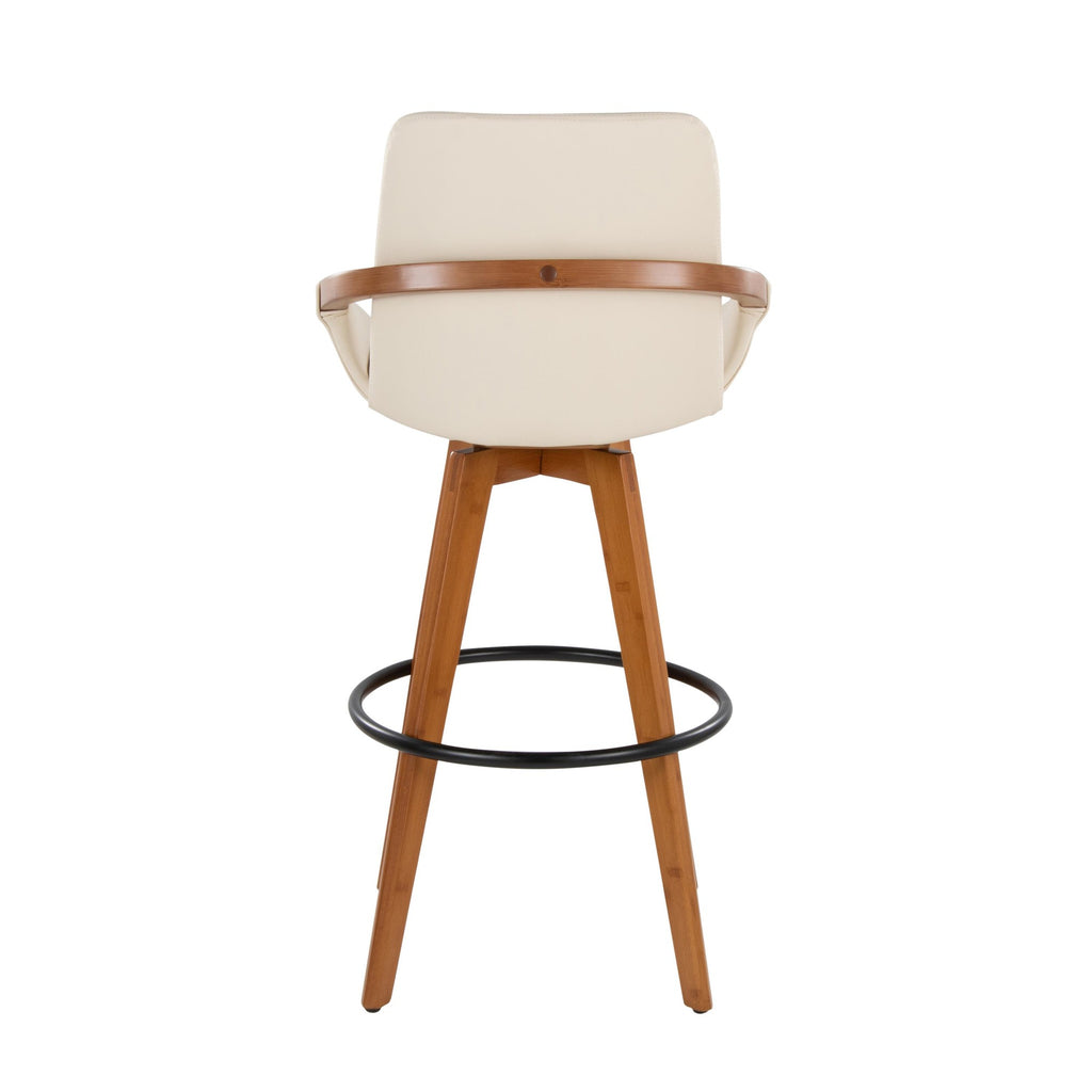 Cosmo 29" Fixed-Height Barstool - Walnut Bamboo, Cream PU, Black Metal