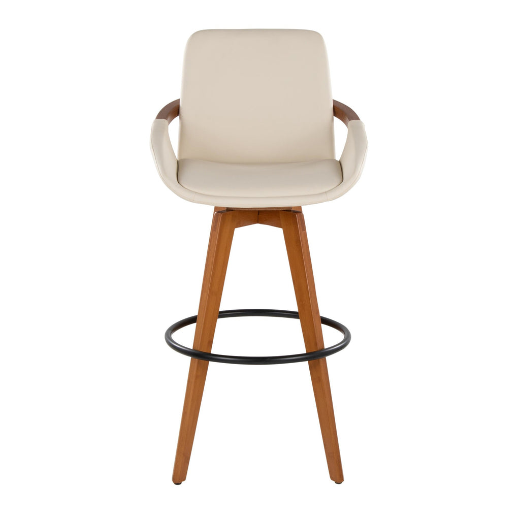 Cosmo 29" Fixed-Height Barstool - Walnut Bamboo, Cream PU, Black Metal