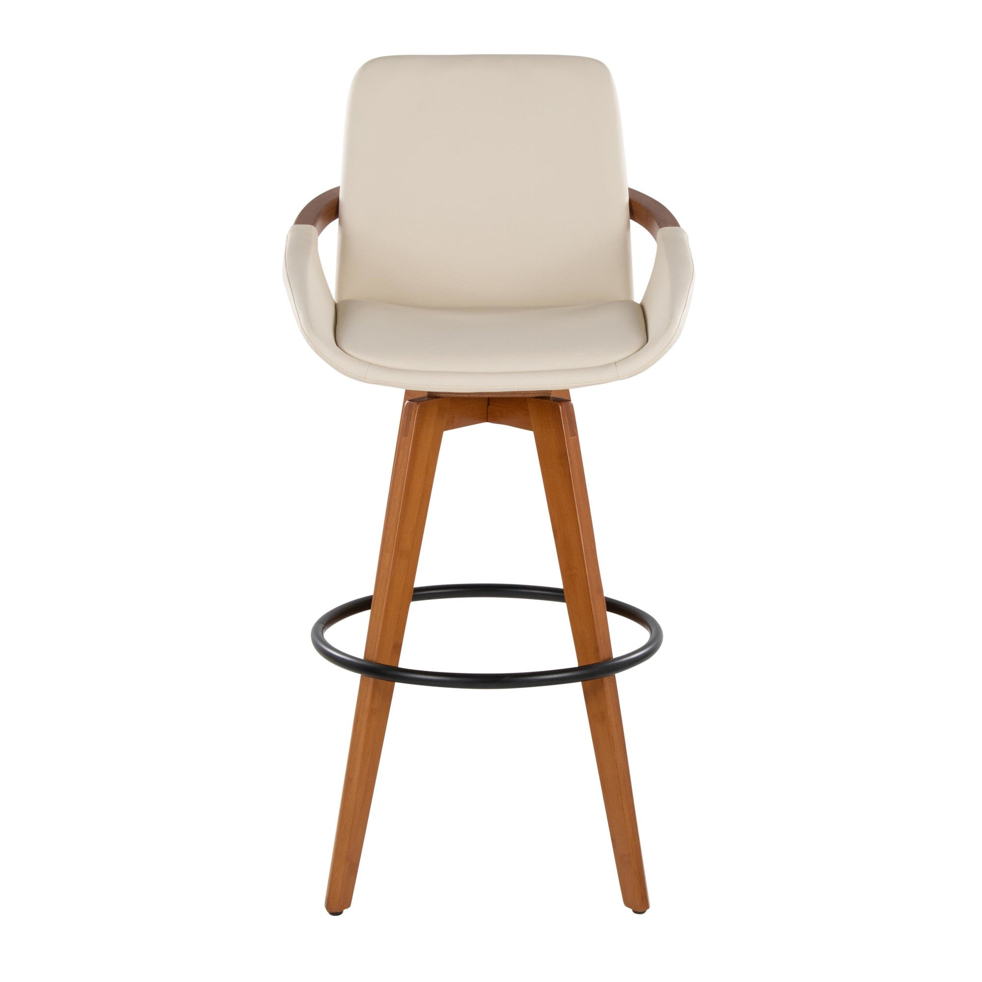 Cosmo 29" Fixed-Height Barstool - Walnut Bamboo, Cream PU, Black Metal