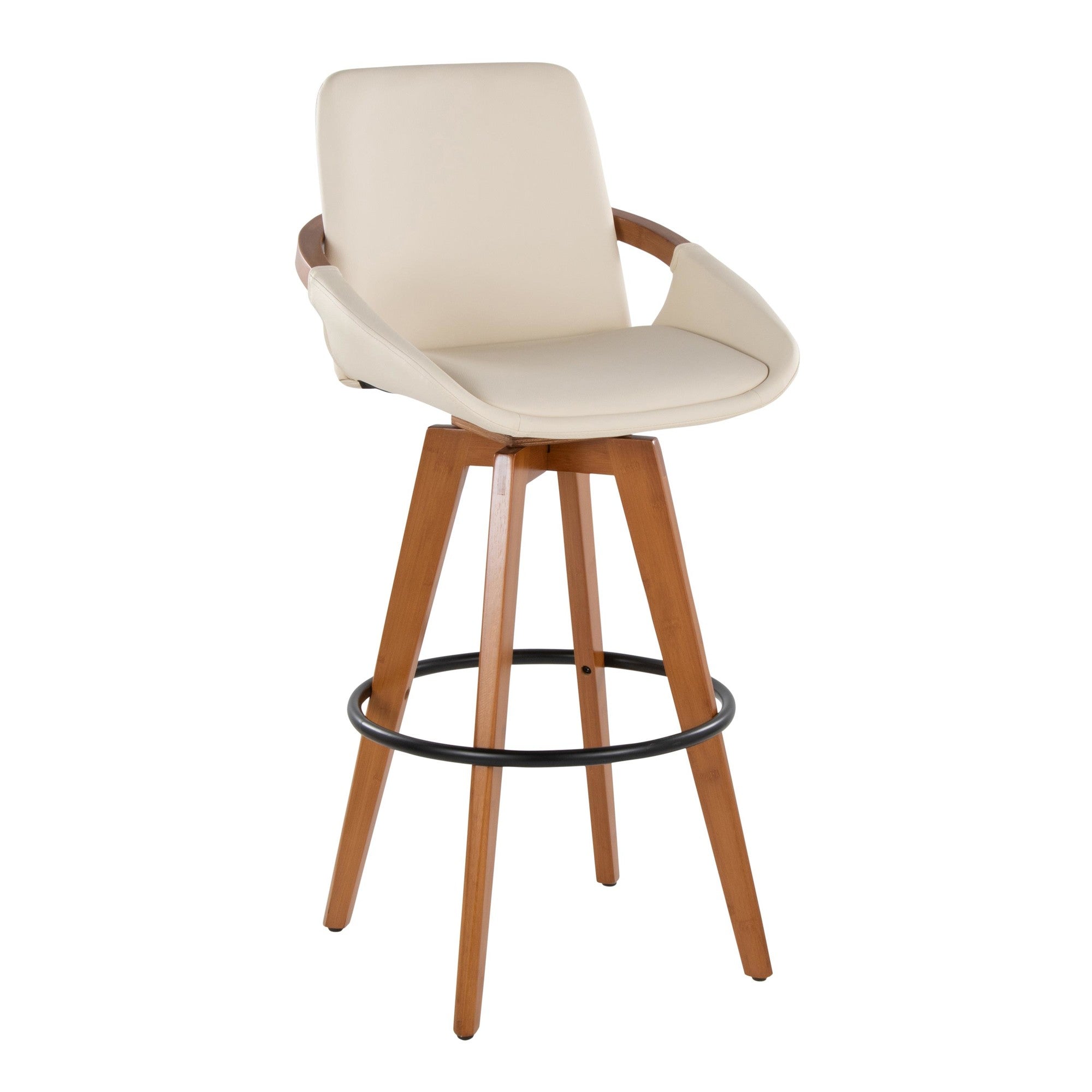 Cosmo 29" Fixed-Height Barstool - Walnut Bamboo, Cream PU, Black Metal