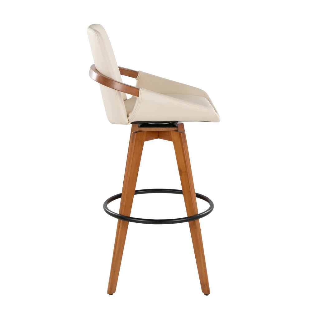 Cosmo 29" Fixed-Height Barstool - Walnut Bamboo, Cream PU, Black Metal
