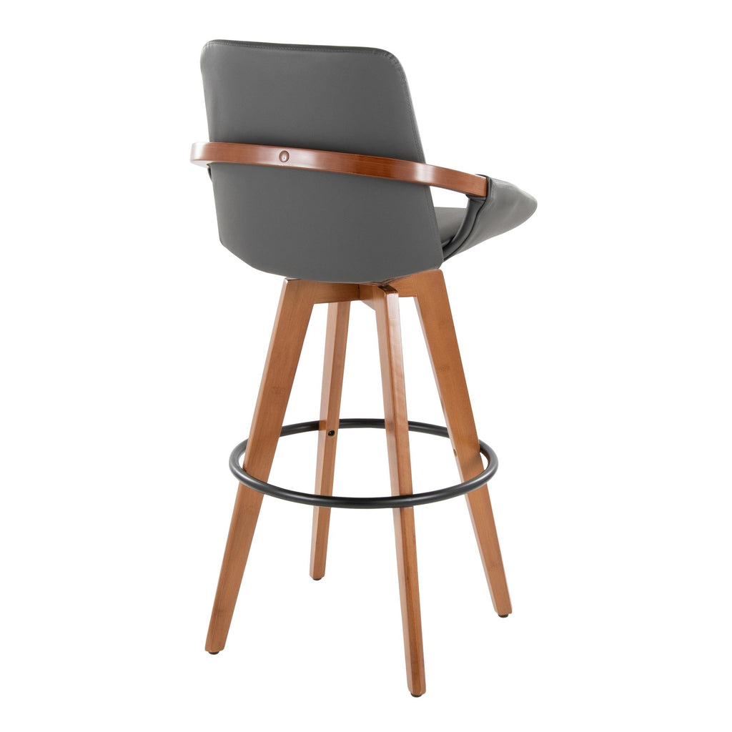Cosmo 29" Fixed-Height Barstool - Walnut Bamboo, Grey PU, Black Metal