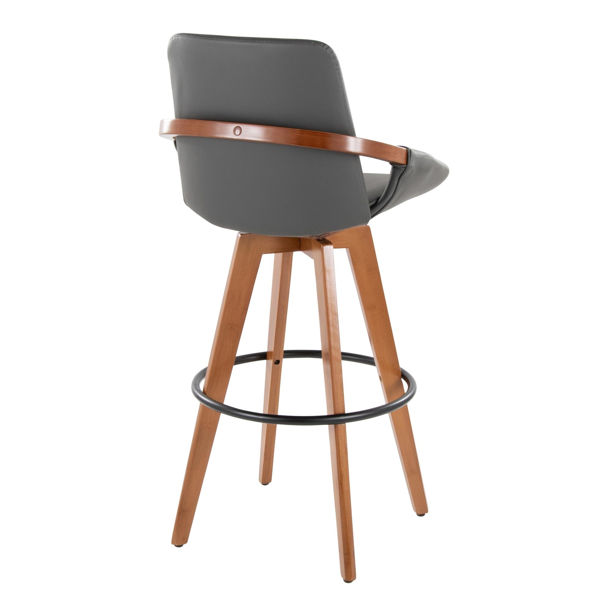 Cosmo 29" Fixed-Height Barstool - Walnut Bamboo, Grey PU, Black Metal