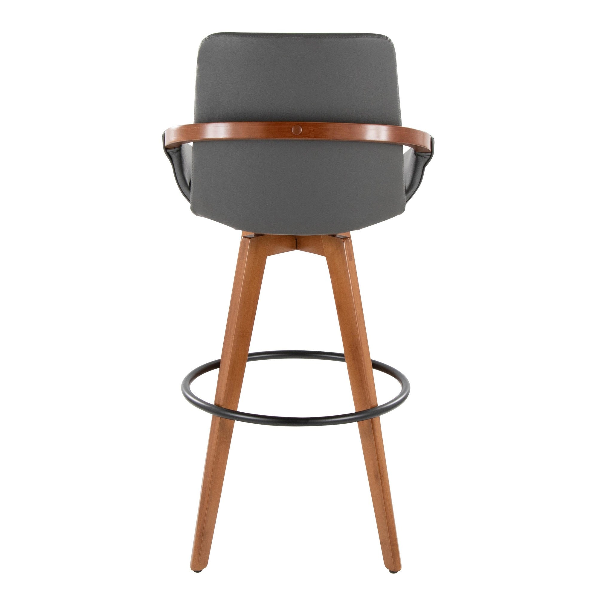 Cosmo 29" Fixed-Height Barstool - Walnut Bamboo, Grey PU, Black Metal